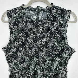 Madewell Women's Black White Floral Sleeveless Ruffle Neck Mini Dress Size 8 NWT thumbnail 7