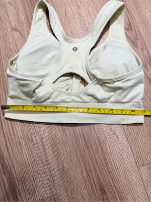 Womens Zip Front Sports Bra S Cream Racerback Padded Yoga‎ Gym Workout Top thumbnail 3