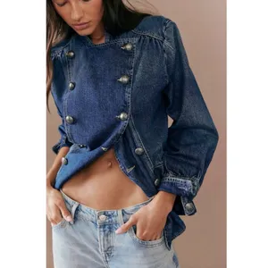 Free People Imogene Denim Officer Jacket in Ensign Wash Large Military Denim thumbnail 9