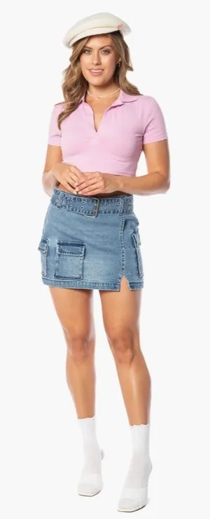 Juicy Couture NWT Size 25 XS Blue Denim Belted Cotton Cargo Miniskirt Retro Y2K thumbnail 1