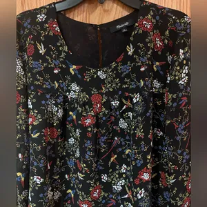 Madewell Sheer-Sleeve Ruffle Peplum Top Blouse in Black Finch Floral‎ Size Large thumbnail 7