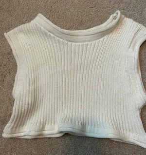High Neck Cropped Cut Off Sweater Tank White thumbnail 2