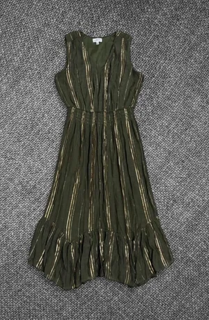 Luxology Olive Green Metallic Stripe Midi Dress thumbnail 1