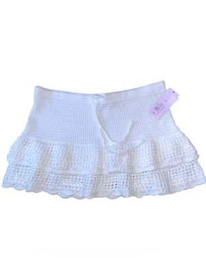 wild fable White Crochet Tiered Mini Skirt thumbnail 3