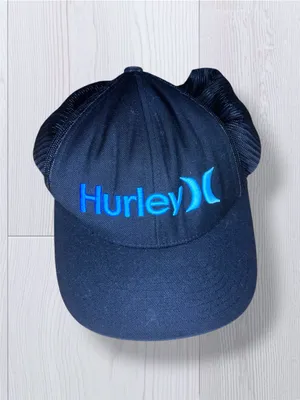HURLEY Women’s Trucker Hat - Navy Blue Mesh Back Snapback Cap - Turquoise Logo thumbnail 4