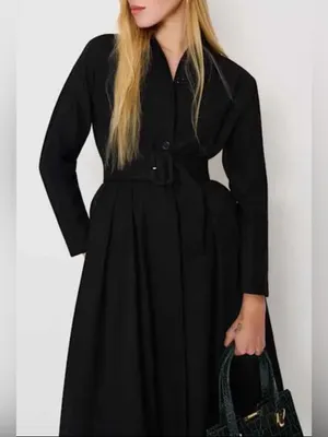 NEW REFORMATION Nara Smith VOW Belted Long sleeves black midi dress sz 0 thumbnail 3