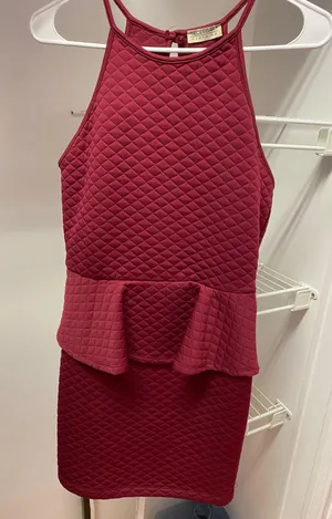 Necessary Clothing Burgundy Peplum Bodycon Dress thumbnail 1