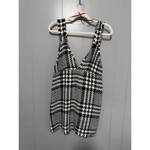NEW Zara Black White Textured Houndstooth Tweed Pinafore Apron Mini Dress M thumbnail 2