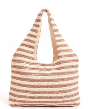 NEW Beach Riot Nantucket Striped Knit Hobo Bag Tote Beige and Cream, MSRP $78 thumbnail 1