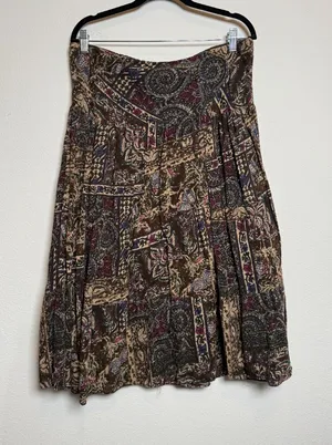 Boho Beads Brown Boho Abstarct Cotton Peasant Skirt thumbnail 1