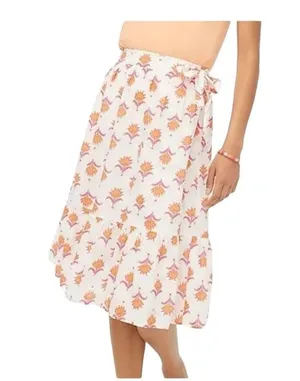 J Crew womens size 8 medium midi skirt faux wrap white orange pink pattern demur thumbnail 11