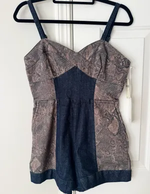 Anthropologie Pilcro Snake Print Denim Romper/Playsuit, Size 8 thumbnail 6
