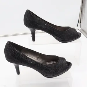 Kelly & Katie Pumps Womens 8.5 Peep Toe Black Shimmer Glitter Stiletto Good thumbnail 2