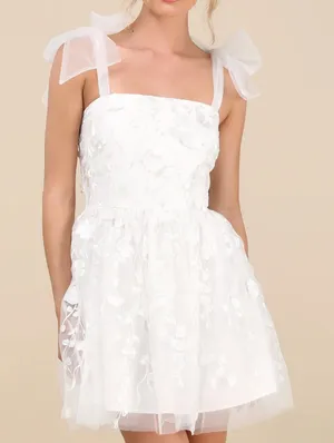 Lulus Classic Romance White 3D Floral Applique Tie-Strap Mini Dress thumbnail 1