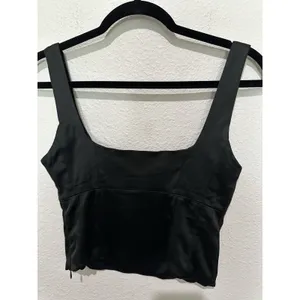 Wilfred Shine Satin Bustier from Aritzia It is a sleek black cropped tank top XS thumbnail 6