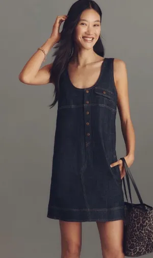 Anthropologie Pilcro Denim Snap-Front Mini Dress XXS thumbnail 1