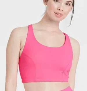 JoyLab Flamingo Hot Pink Longline‎ Crisscross Back Sports Bra Large thumbnail 1