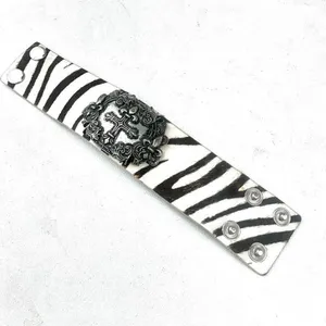 Zebra calf hair silver cross wide snap bracelet thumbnail 7