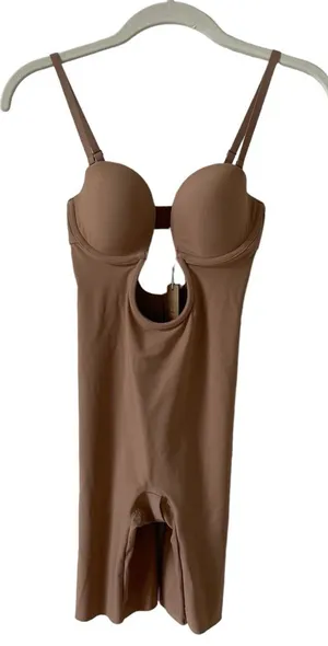 Skims Deep Plunge Shapewear Mid Thigh Bodysuit Size XS Sienna Neutral Party thumbnail 1
