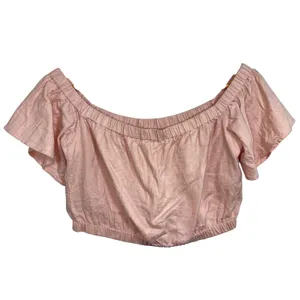 Abercrombie & Fitch Pink Linen Blend Off Shoulder Ruffle Crop Top Womens Size S thumbnail 2