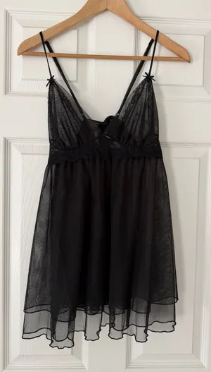 Vintage Seductively Yours Cinema Etoile Babydoll Gown Whimsigoth Witchy Bows L thumbnail 1
