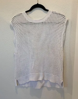 Abercrombie & Fitch White Open Knit Sweater Vest Sleeveless Mesh Top Large thumbnail 1