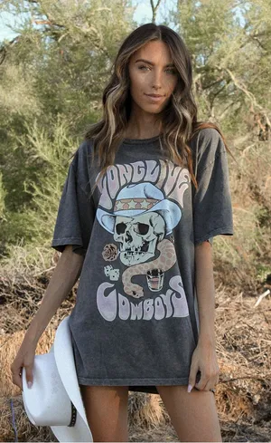 Long Live Cowboys skull western mineral washed tee tequila snake short sleeve thumbnail 1