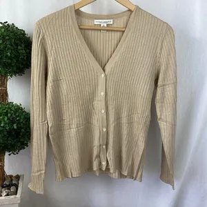 Banana Republic Cream Tan Ribbed Button Front Long Sleeve Cardigan Sweater Top S thumbnail 2