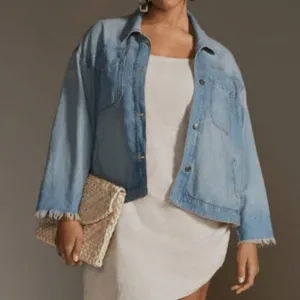 Pilcro Anthropologie Denim Trucker Jacket Boho Grunge Oversized Slouchy Fit thumbnail 1