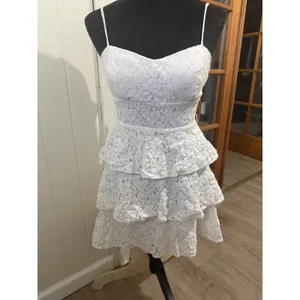 B. Darlin White Lace Tiered Ruffle Mini Dress Sweetheart Neckline Small thumbnail 6