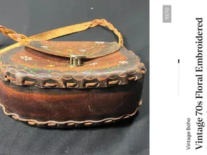 Handmade Handcrafted Brown Floral Tooled Leather Crossbody Bag thumbnail 9