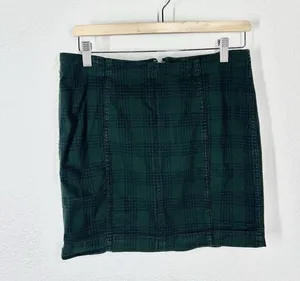 Free People Modern Femme Mini Skirt Size 10 Dark Green Plaid Dark Academia thumbnail 1