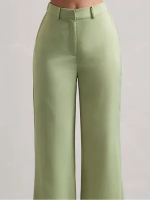 NWT Club L London Satin Wide Leg Trouser Sage Green High Rise Size US 8 thumbnail 2