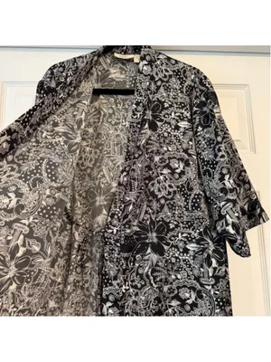 Vintage Victoria's Secret Gold Label Black White Floral Print Robe S thumbnail 2