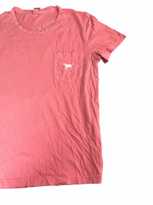 Victoria's Secret PINK Short Sleeve Pocket T-Shirt Coral Pink Script Logo Large thumbnail 5