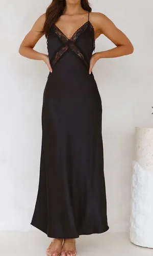 Black Hello Molly Black Ultimate Love Satin Slip Maxi Dress Size US 8 thumbnail 1