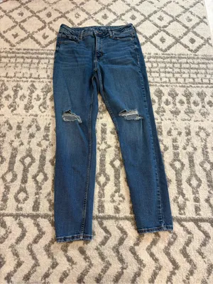 Old Navy Blue Skinny Jeans with Knee Distress thumbnail 2