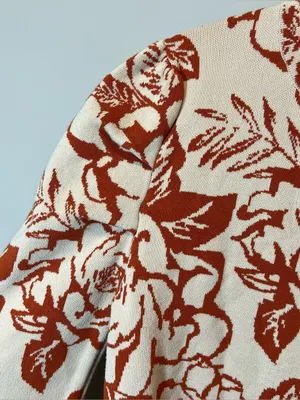 Baltic Born Sebastian‎ Puff Sleeve Shoulder Floral Knit Sweater XL Cream Orange thumbnail 6