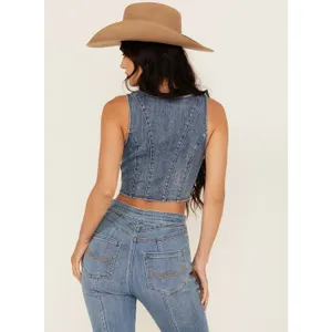 Idyllwind Miranda Lambert Denim Corset Vest Medium Wash Blue XS Button Front thumbnail 3