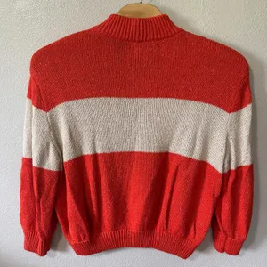 Aerie Striped Colorblock Mock Neck Sweater‎ Pullover Knit Orange Cream Womens XL thumbnail 3
