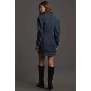 NWT! Anthropologie PILCRO Long-Sleeve Button-Front Seamed Denim Mini Dress Small thumbnail 8