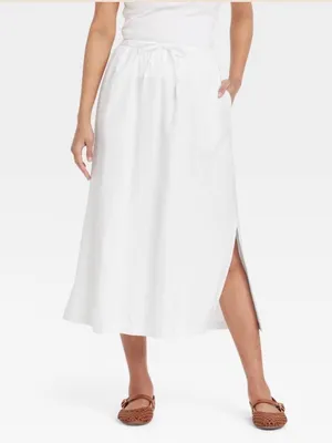 Universal Threads White Cotton Poplin Midi Skirt with Side Slits and pockets Sz M thumbnail 2