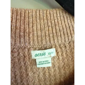 Aerie Oversized Waffle Knit Sweater Tan Marl‎ Crew Neck Pullover XS TP thumbnail 2