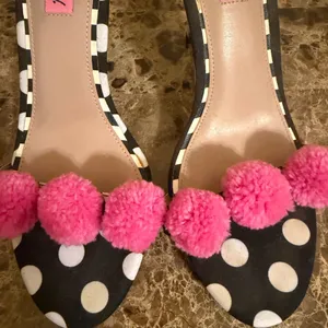 Betsey Johnson Polka Dot Heels with Pink Pom Poms thumbnail 2