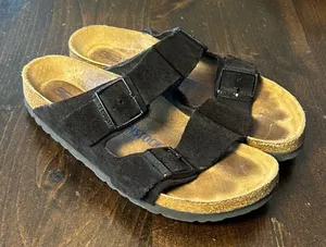 Birkenstock Arizona Slide Sandals 37 L6 M4 Black Suede Soft Footbed Boho Summer thumbnail 1