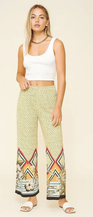 Melissa Paige Palazzo Pants Size S‎ Boho Geometric Floral Tropical Print Stretch thumbnail 2