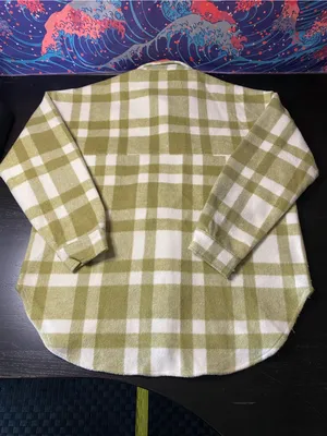 12th Tribe Olive and White Plaid Teddy Shacket thumbnail 6