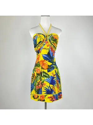 NWOT Farm Rio Bright Nature Linen Halter Mini Dress Size XS thumbnail 5