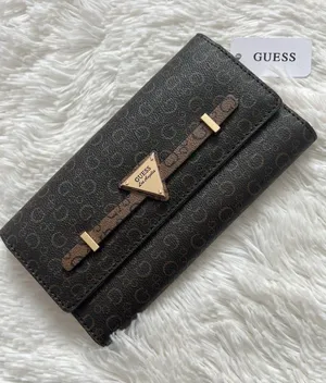 NWT GUESS Brown G Logo Print Trifold Wallet Snap Organizer Triangle Plaque thumbnail 1