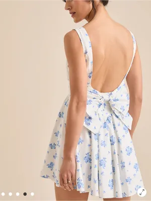 Altar'd State Maya Blue Floral Swiss Dot Open Back Bow Mini Dress NWT XL thumbnail 7
